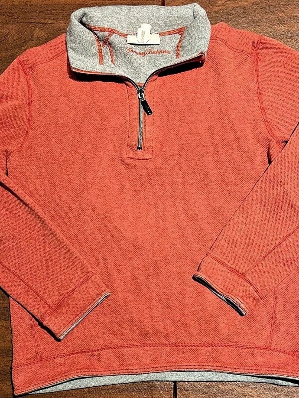 Tommy Bahama Flipside Reversible Half-Zip Pullover Orange & Gray Medium